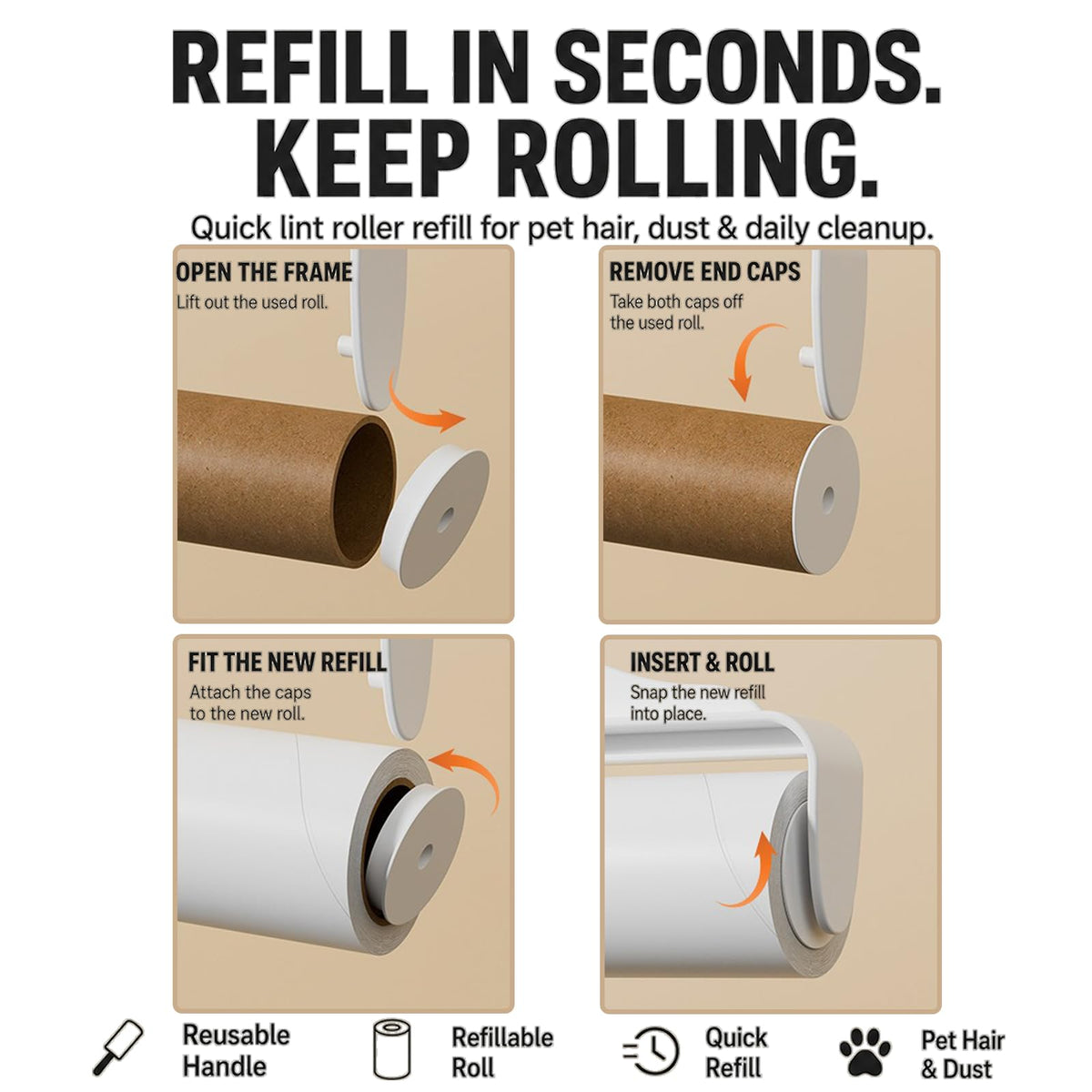 Extra Sticky Large Lint Roller Refills (6 Roll Lint Roller Refills)