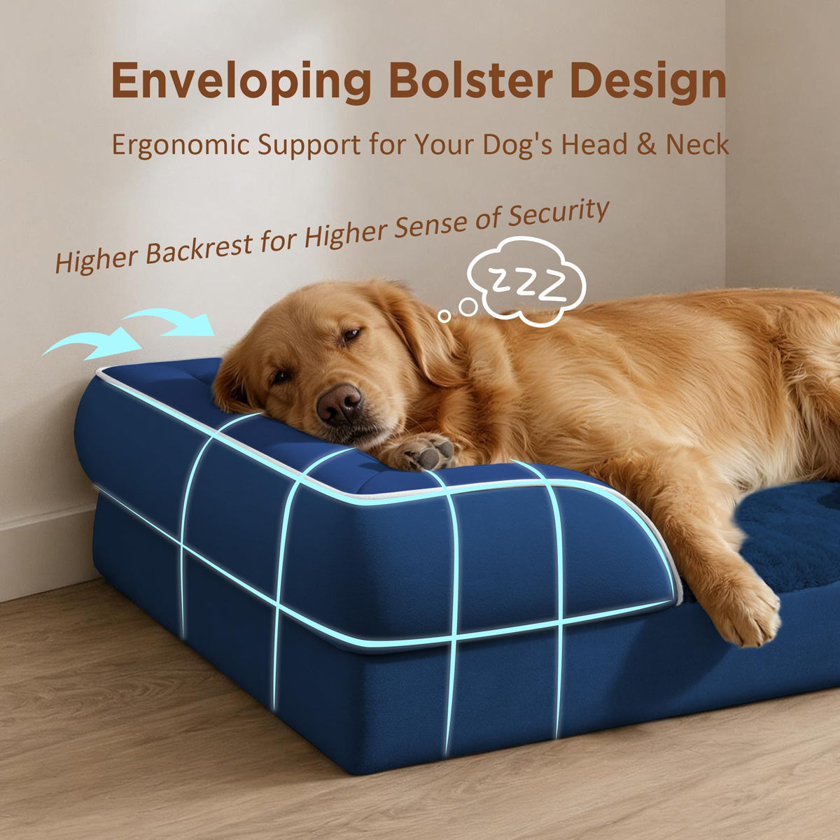 Waterproof Orthopedic Dog Bed for Medium Size Dog (30.0"L x 20.0"W x 7.0"Th / Navy Blue)