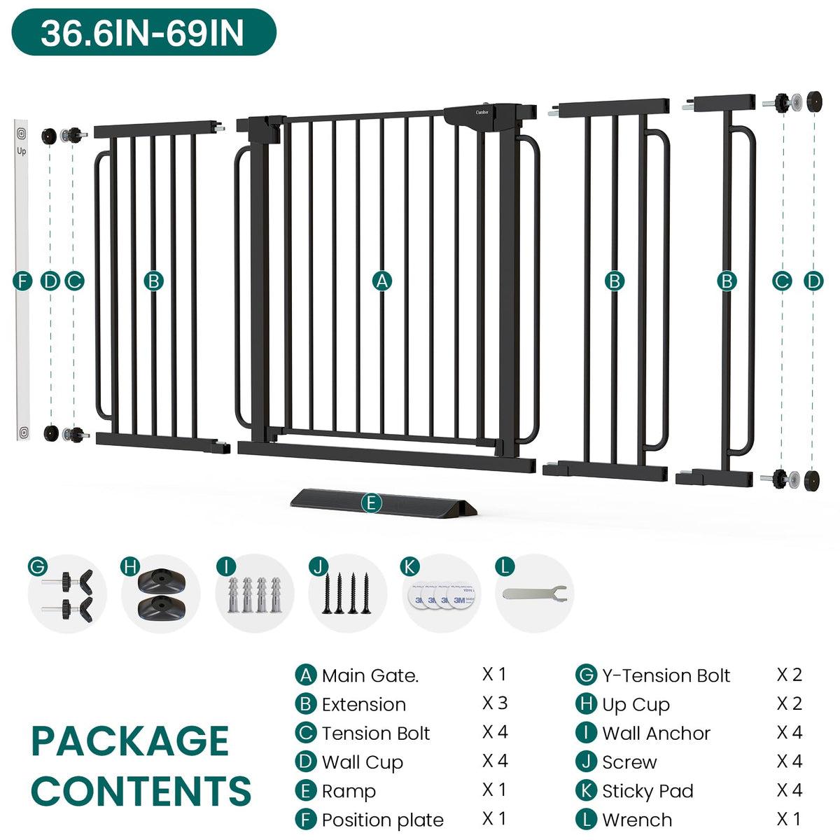 Extra Wide Baby Gate (Black / 36.6"-69" W x 30.5" H)