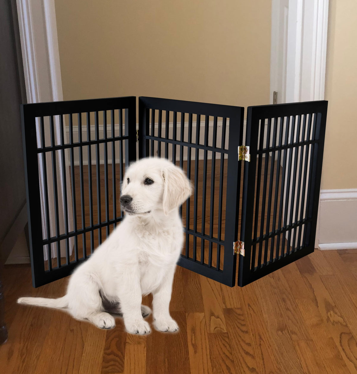 Freestanding Wooden Dog Gate (3 Panel 24" Tall / Black Pet Gate)