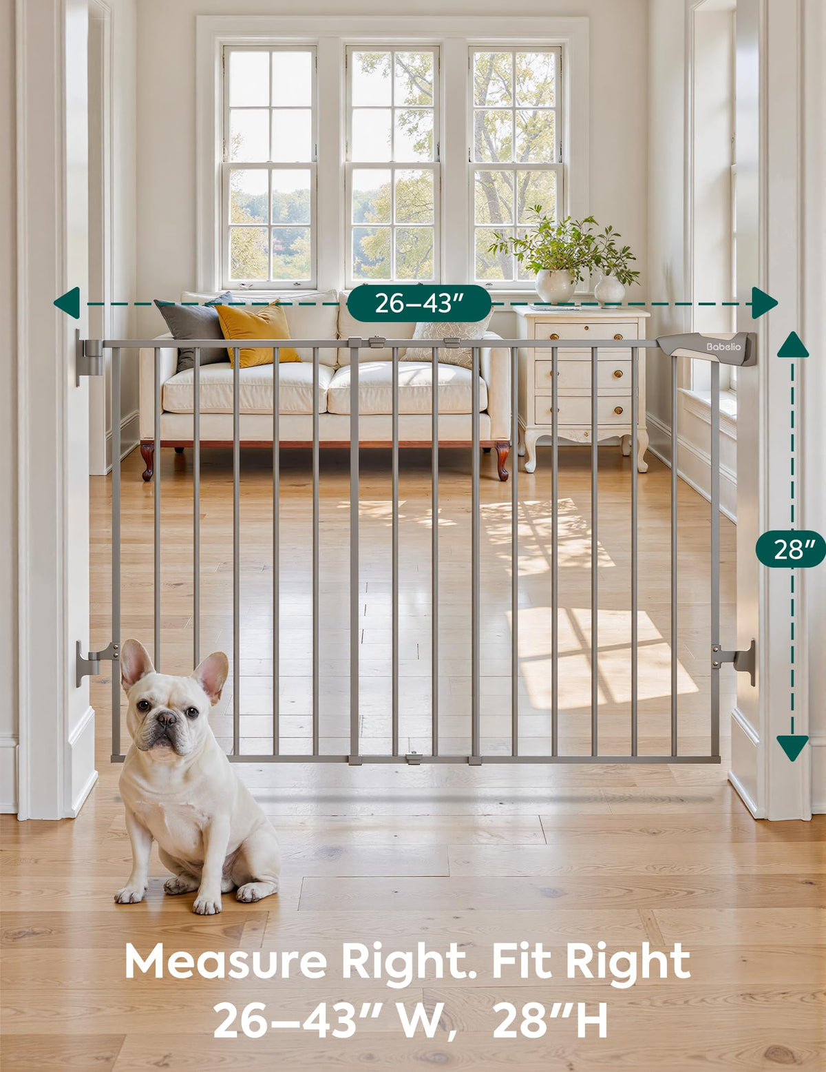 No Bottom Bar Baby Gate (Grey - B17 / 28" H, 26-43" W-Standard)