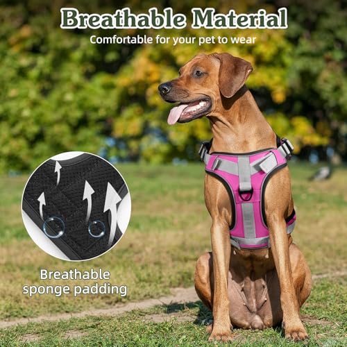 Heavy Duty Tactical Dog Harness for Large Dogs (Pink / L (Chest: 23.6-41.7", Neck: 15-27.5"))