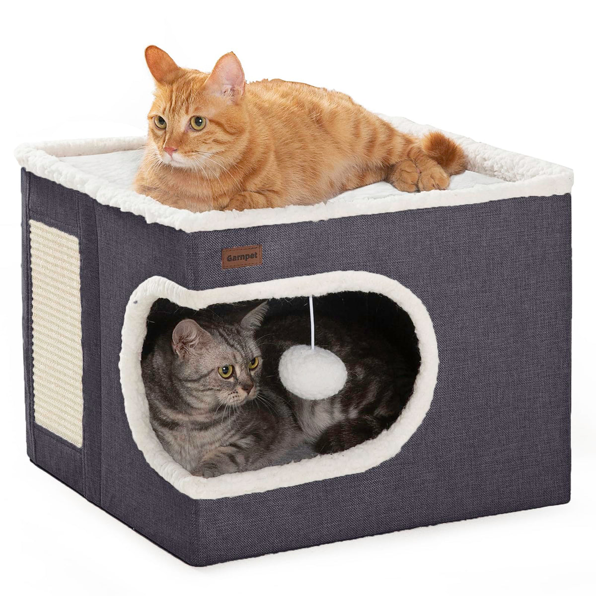 Cat Bed for Indoor Cats Cube House (16.5"D x 16.5"W x 13"H / Dark Grey)