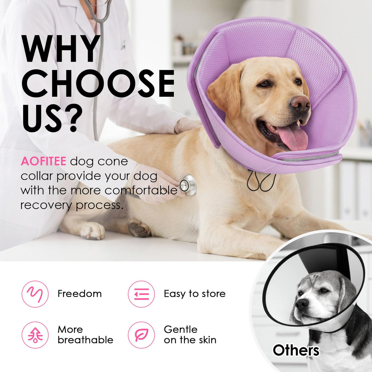 Soft Dog Cone Collar Adjustable Cone for Dogs to Stop Licking (Purple / Small)