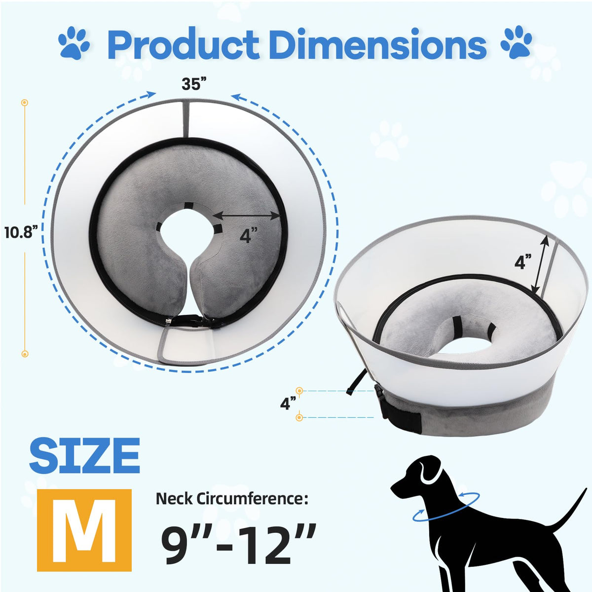 Inflatable Dog Cone Collar (M (Neck: 9-12") / Grey)