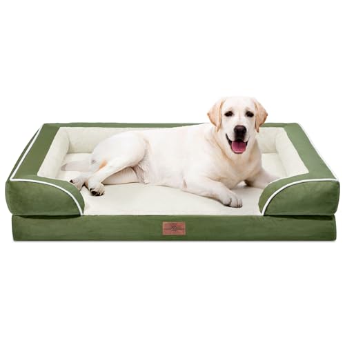 Orthopedic Dog Bed for Extra Large Dogs with Bolster (45.0"L x 35.0"W x 8.5"Th / Light Green)