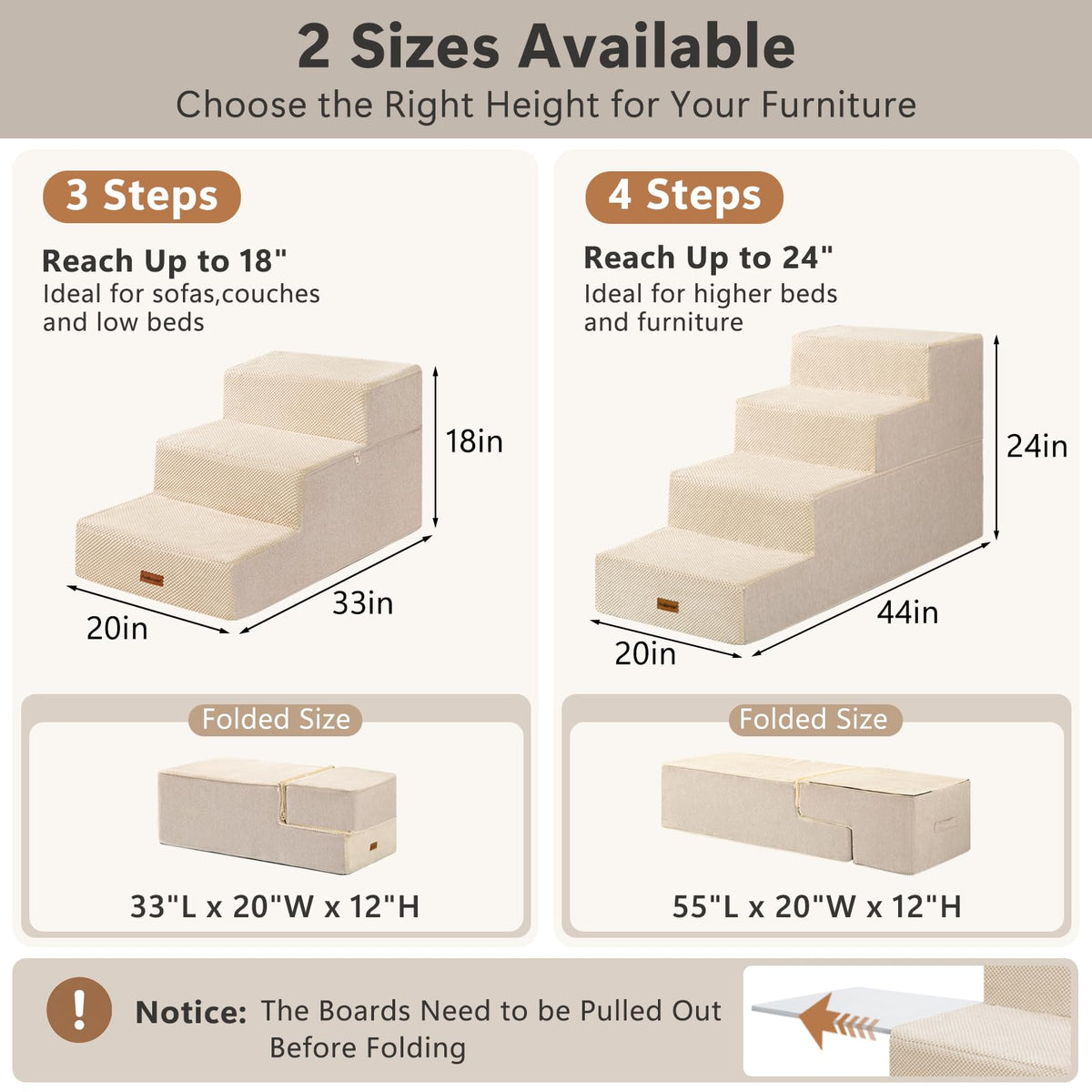 Dog Steps for Large Dogs 24" H (Beige / 4-Step 24" H)