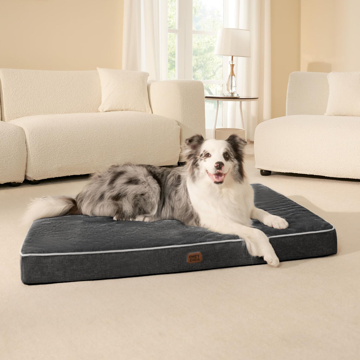 XXL Washable Dog Crate Bed with Memory Foam (Dark Grey / 47*29*3.5 Inches)