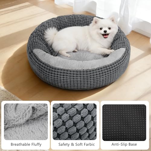 Small Dog Bed with Attached Blanket (Grey / S (23''x23''x7''))