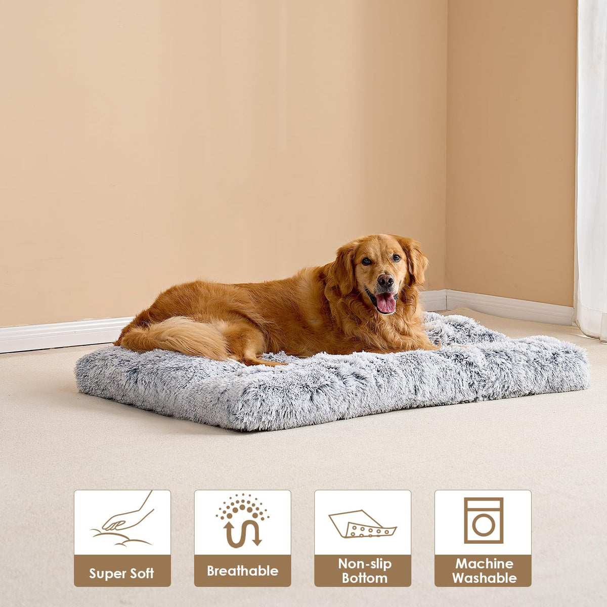 Fluffy Dog Crate Bed (Grey / 41 x 27.5)