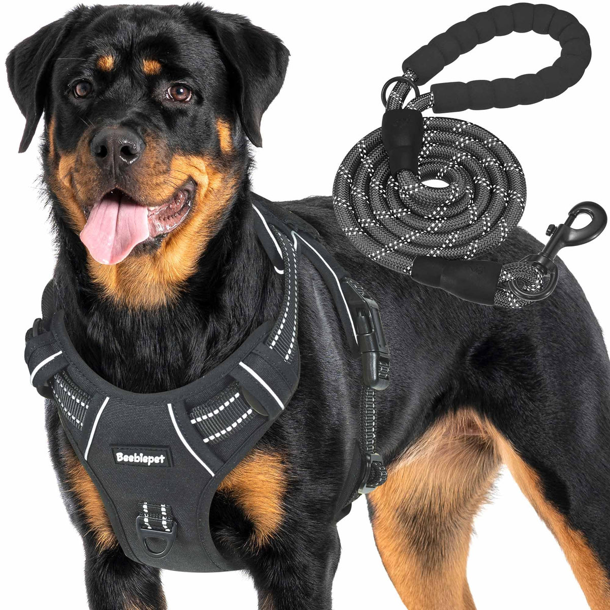 Tactical No Pull Dog Harness with Leash (Black / X-Large)