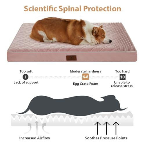 Orthopedic Waterproof XL Dog Bed for Crate Cozy Sleep (Pink / 41"L x 27"W x 4"Th)