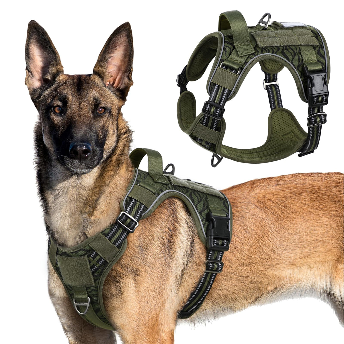 Tactical Dog Harness for Large (Green Desert / X-Large)