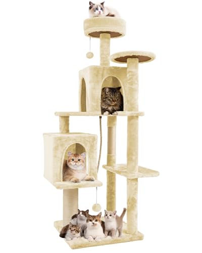 58.5inch Large Cat Tree Tower Condo for Indoor Cats (58.5in / Beige Almond)