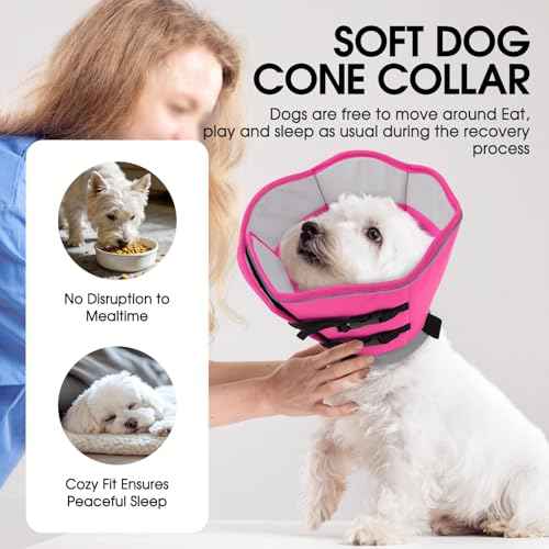 Soft Cone for Dogs to Stop Licking Dog Cone with Reflective Trims (Pink / Large)