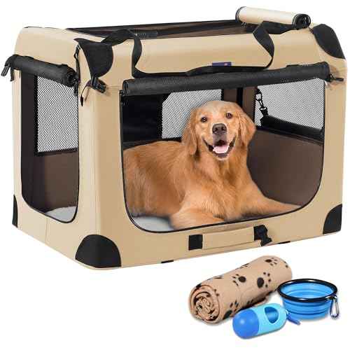 Collapsible Dog Crate (Beige / 40.0"L x 27.0"W x 27.0"H)