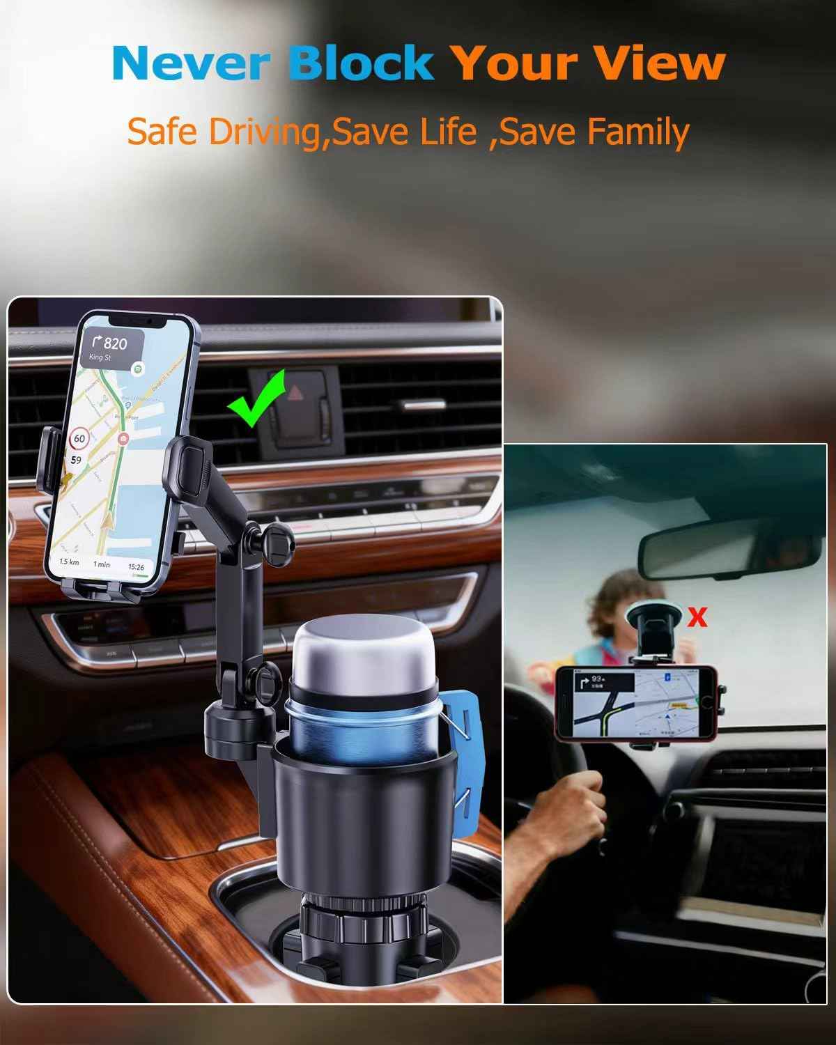 Cup Phone Holder for Car (Black)