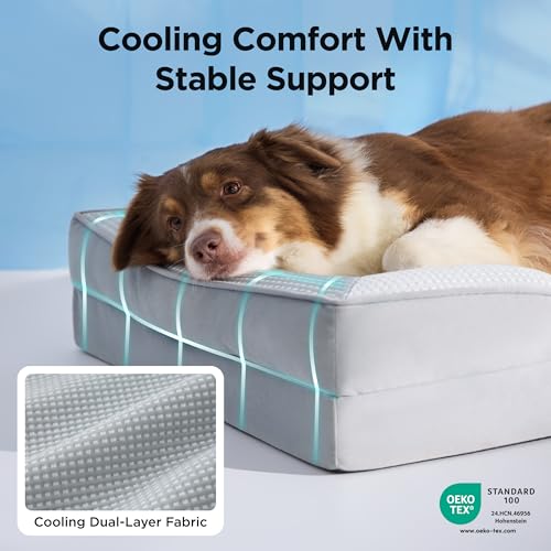 Cooling Dog Beds Large Sized Dog Washable Original Design (Cooling Grey / 35"l X 25"w X 6.5"th)