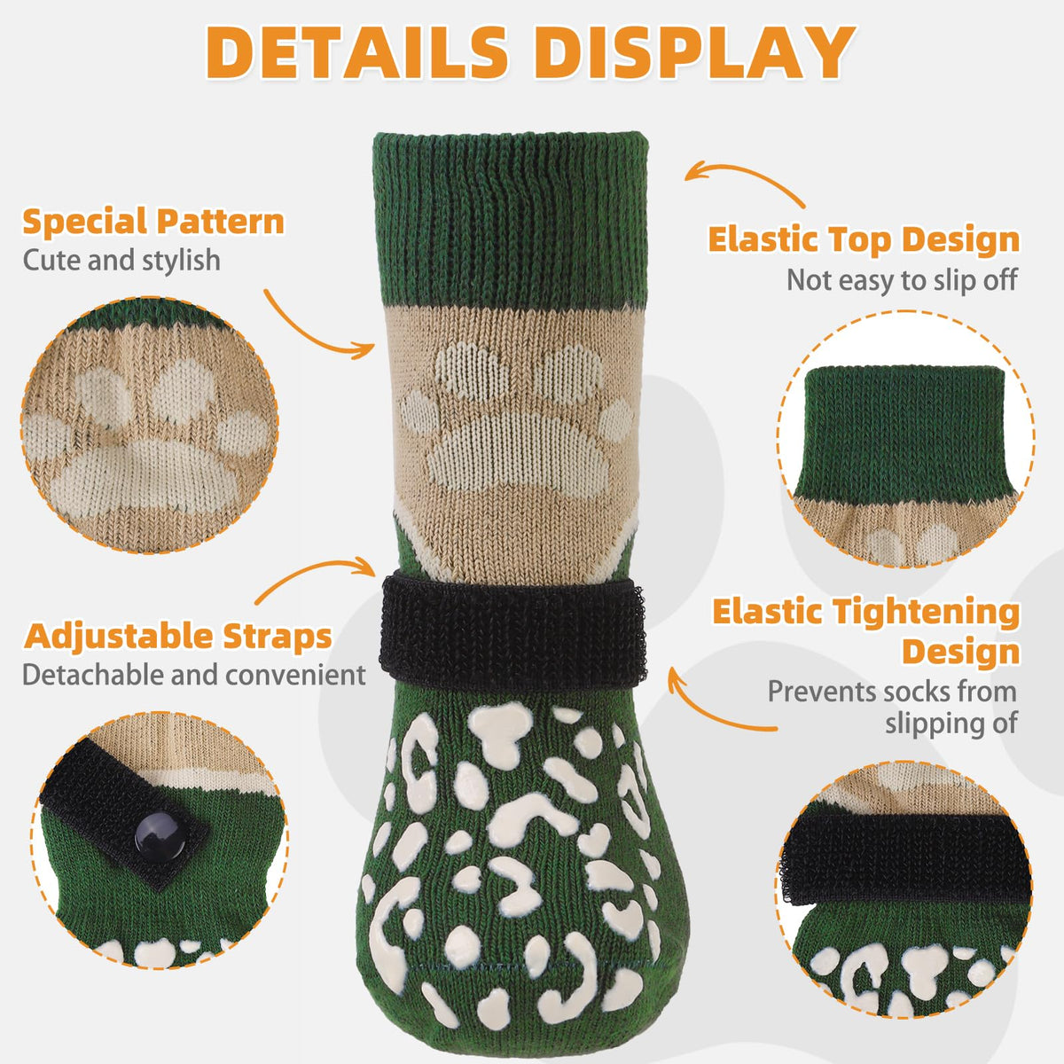 Dog Socks Shoes for Hot Pavement (Khaki+green / X-Large(4 Pack))