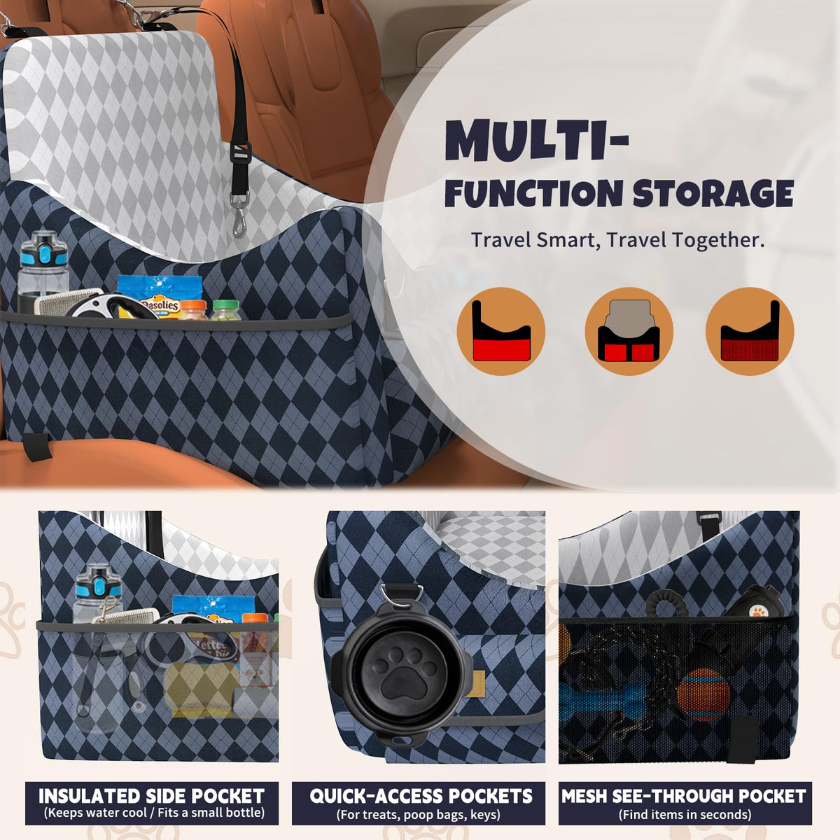 Dog Car Seat for Small (Blue/Grey / Medium)