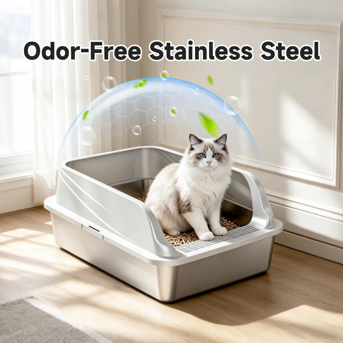 Stainless Steel Sifting Litter Box for Pine Pellets (Light Grey XL)