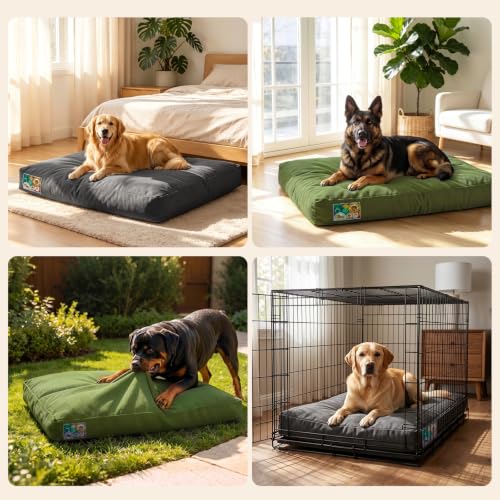 Chew Proof Indestructible Dog Bed for Large Dogs (Green / XL(42"x30"x4"))