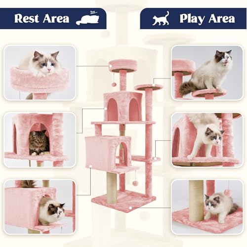 58.5inch Large Cat Tree Tower Condo for Indoor Cats (58.5in / Pink)