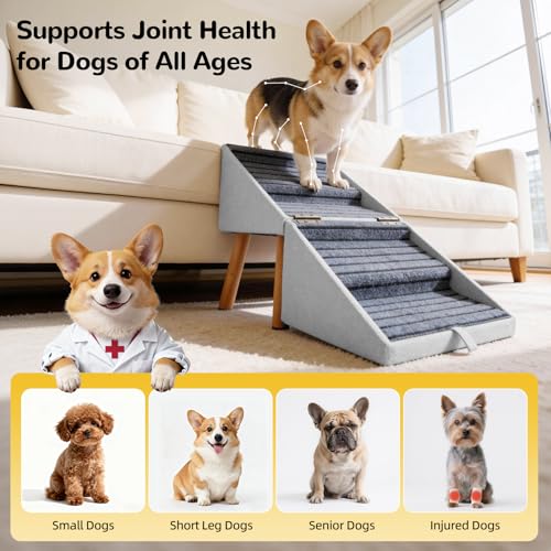 Dog Steps for Couch Foldable Dog Stairs for Small Dogs (Light Grey / XL(17.13”H))