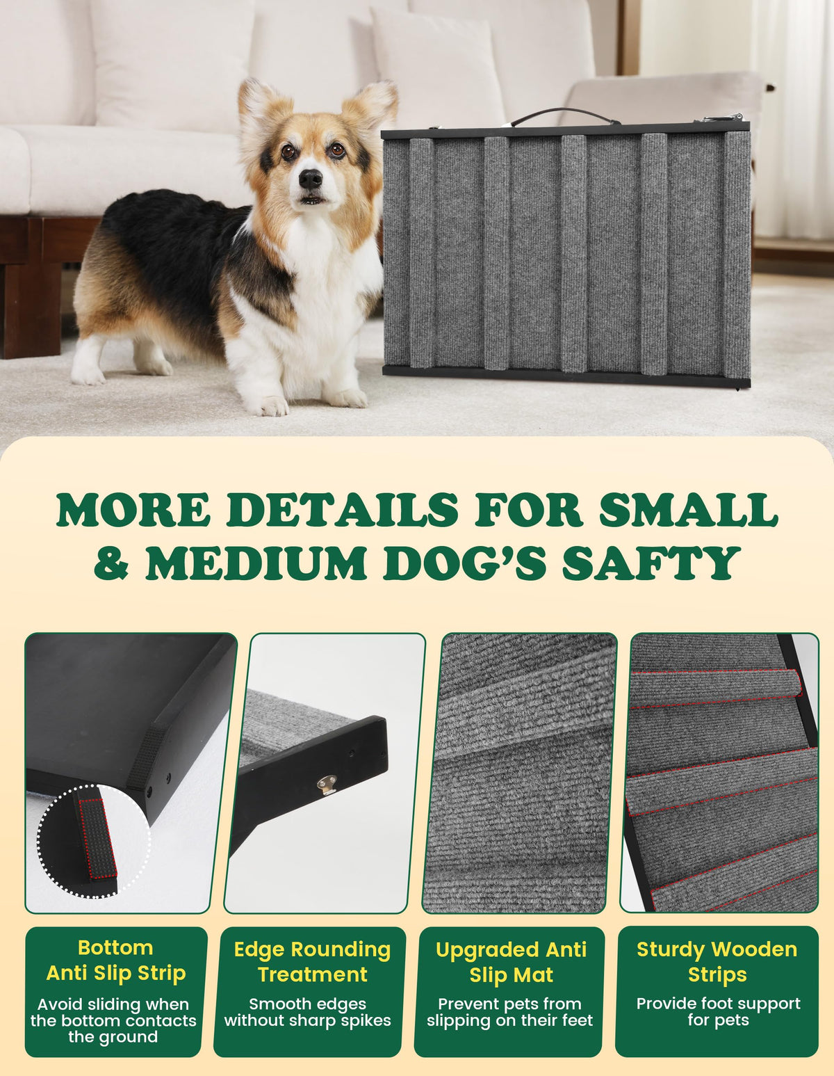 Dog Ramp for Small & Medium Dogs Foldable Pet Ramp for Bed (Black / Up to 75 lbs)