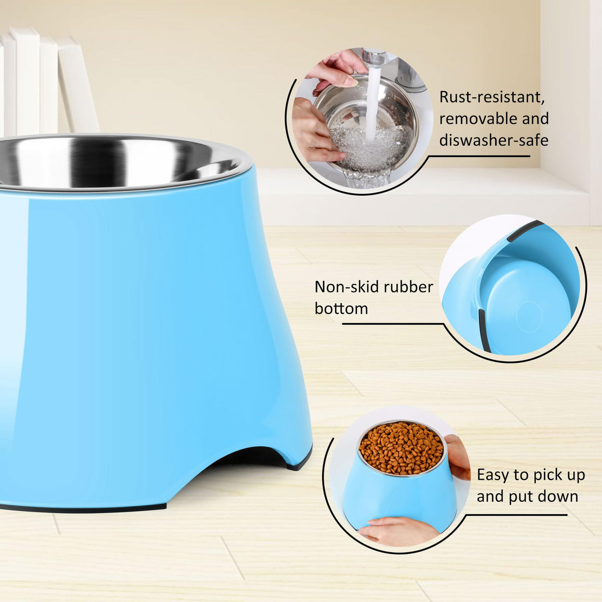 Dog Bowls Cone Friendly Non Slip Single Dog Bowl with Stainless Steel Inner (Medium(2 Cups) / Aqua Blue)