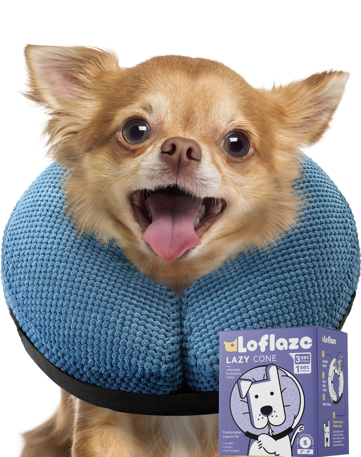 Inflatable Dog Cone Collar (S(Neck 4"-7") / Blue)