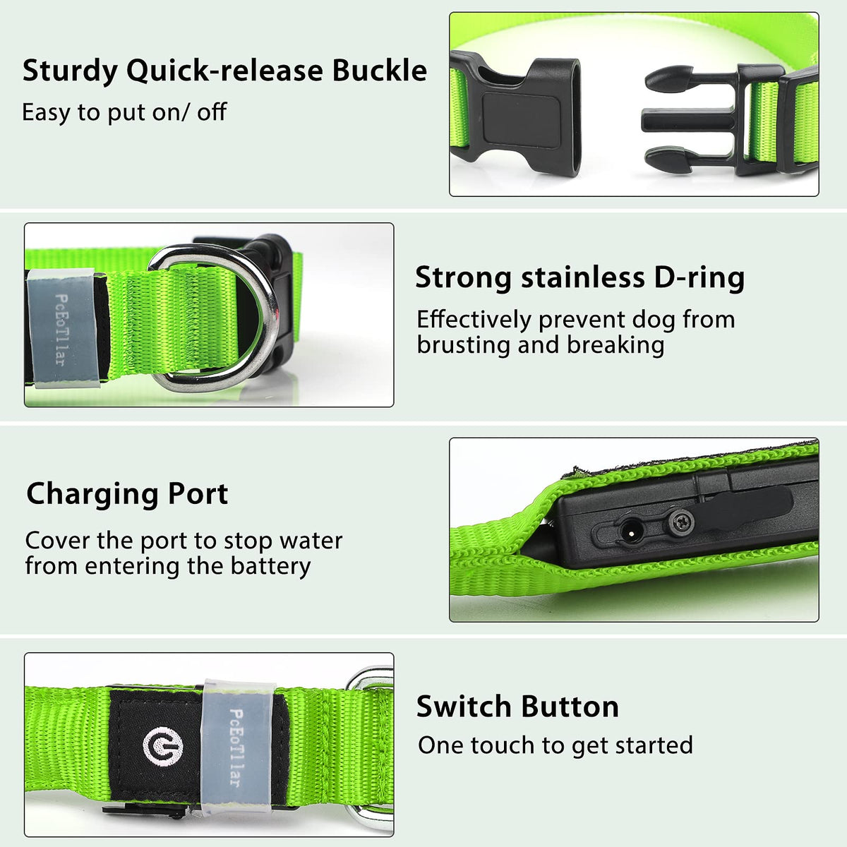 Light up Dog Collar (Green / M(15 inch-19.7 inch))