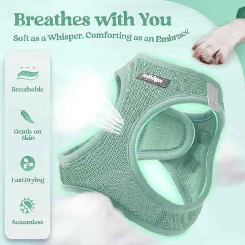 Dog Harness Medium Sized and Leash Set (Moss Green / L (chest: 18.2 - 20.5"))