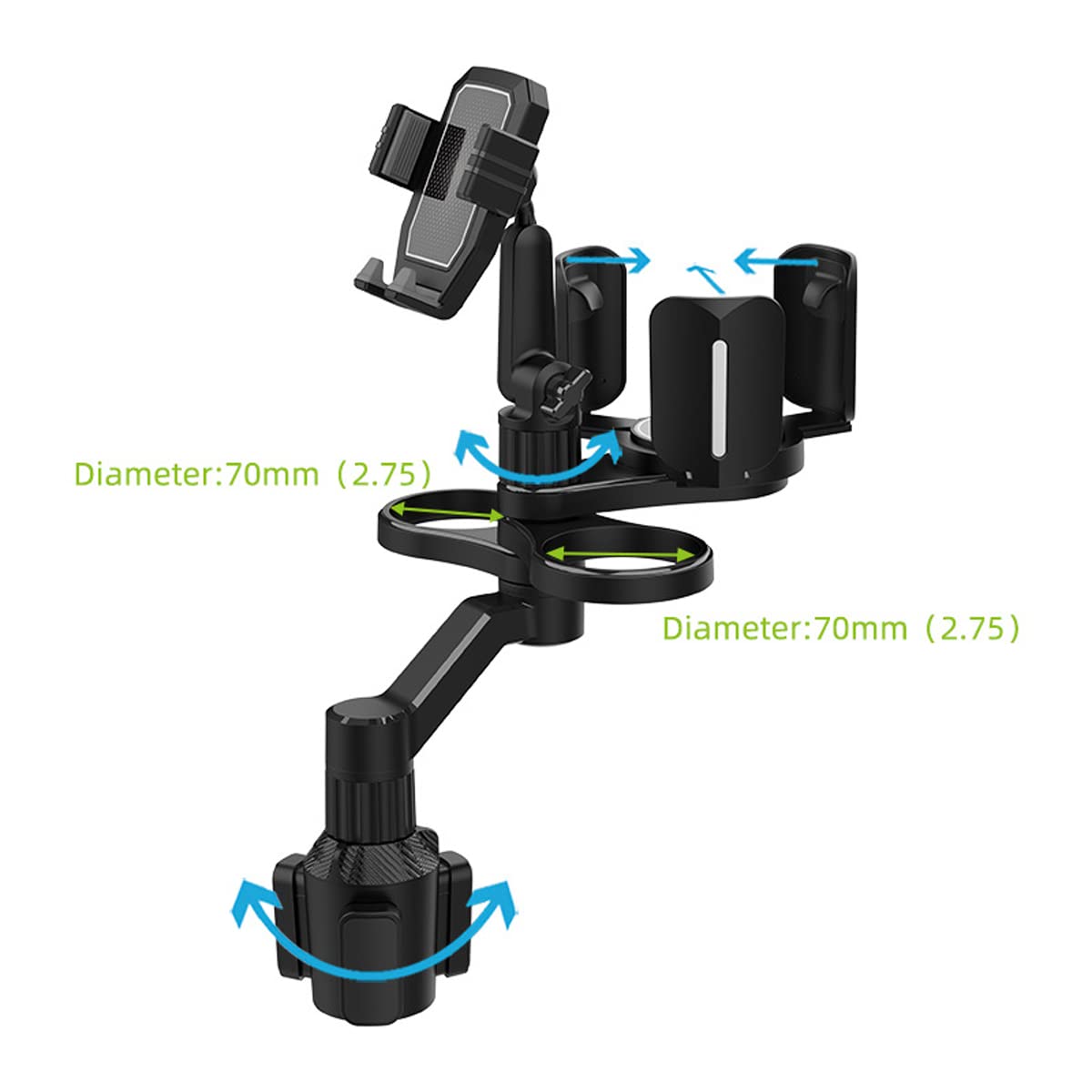 4-in-1 Car Expander with Dual Cup Holder, Phone Holder, 360 Adjustable Base, All Purpose Organizer for Snack Bottles, Drinks (D04)