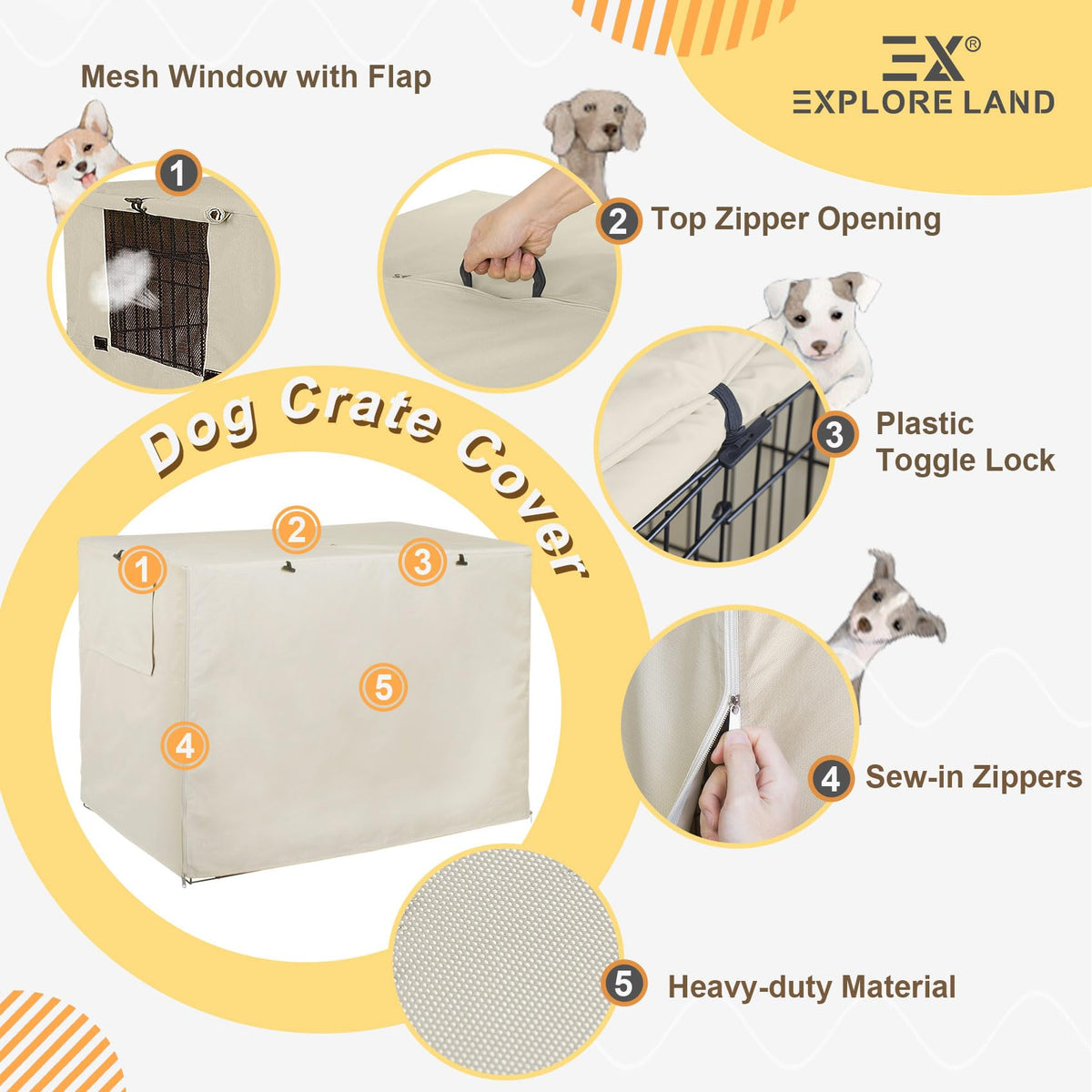 Dog Crate Cover (Tan / 54.0"L x 37.0"W x 45.0"H)