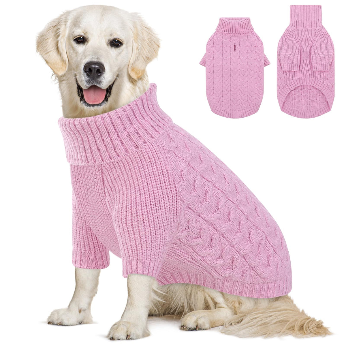XXXL Dog Christmas Sweater Warm Soft Cable Knit Dog Sweater (XXX-Large / Lilac)