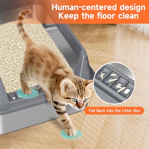 Stainless Steel Cat Litter Box Low Entry Litter Pan Include Scoop (Dark Grey M)