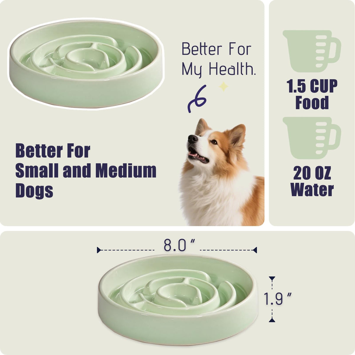 Ceramic Slow Feeder Dog Bowl (Green)