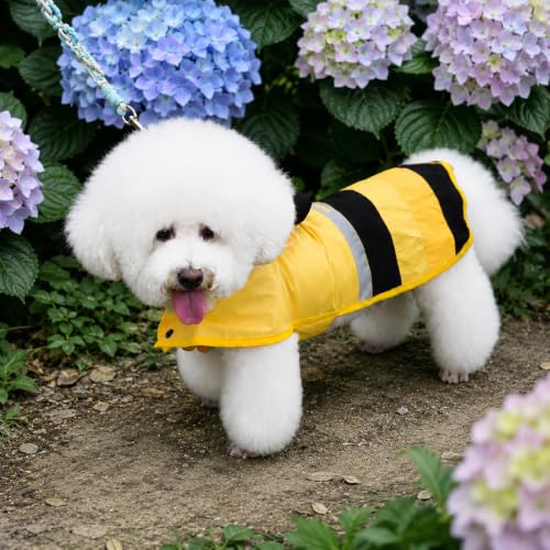 Dog Raincoat Waterproof Reflective Adjustable Hooded Dog Rain Coat with Leash Hole (Yellow Bee / X-Large(37-55lb))