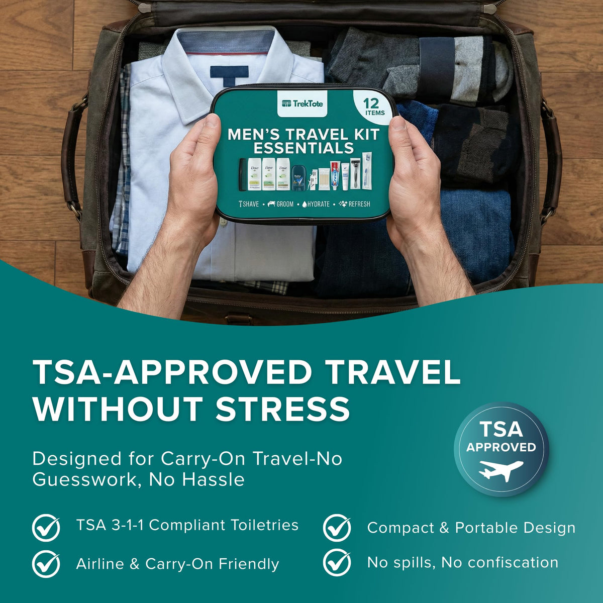 Mens Travel Kit Travel Essentials TSA Approved Toiletry Bag & Toiletries (1 Pack)