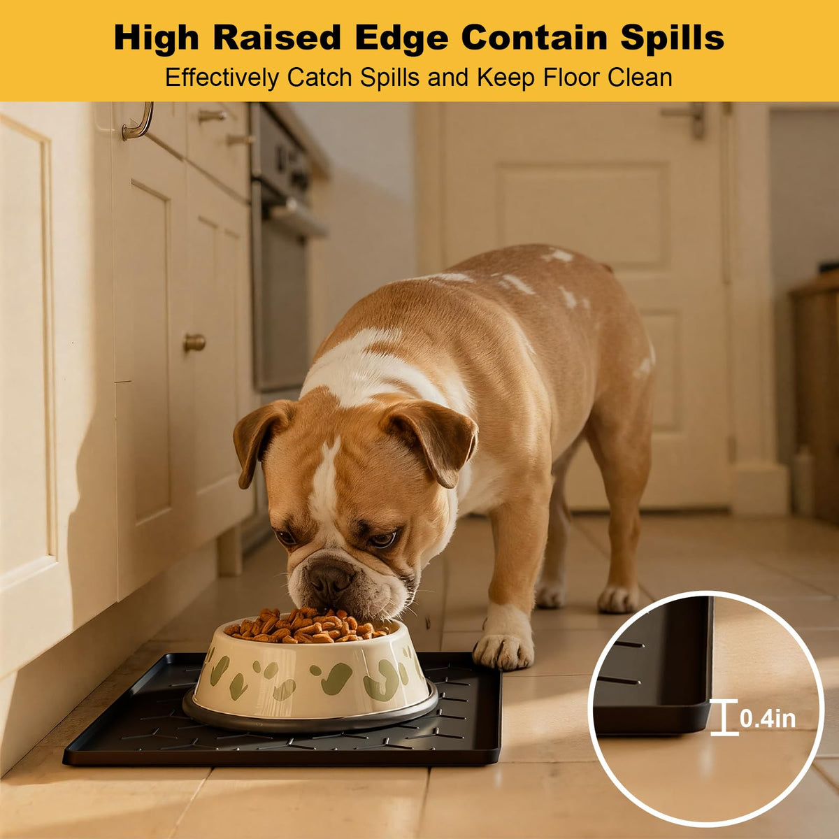 Silicone Dog Cat Food Bowl Mat (S-16''X12'' / Black)