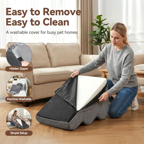 Dog Stairs for Small Dogs 15.7" H 3 (Grey / 15.7"W x 22.4"D x 15.7"H)