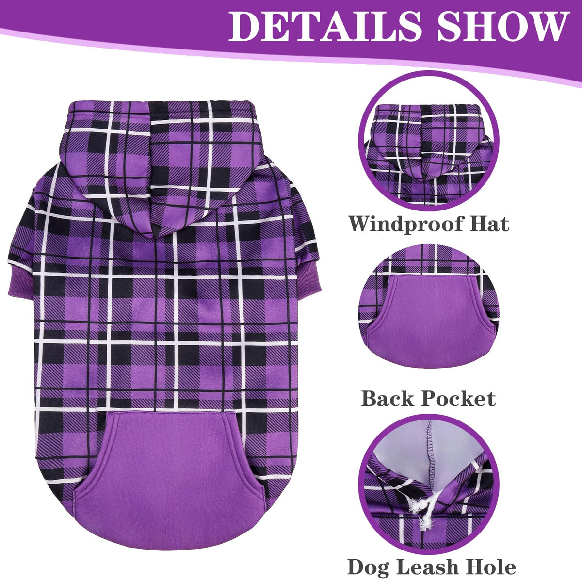 Plaid Dog Hoodie (Purple / S-Medium)