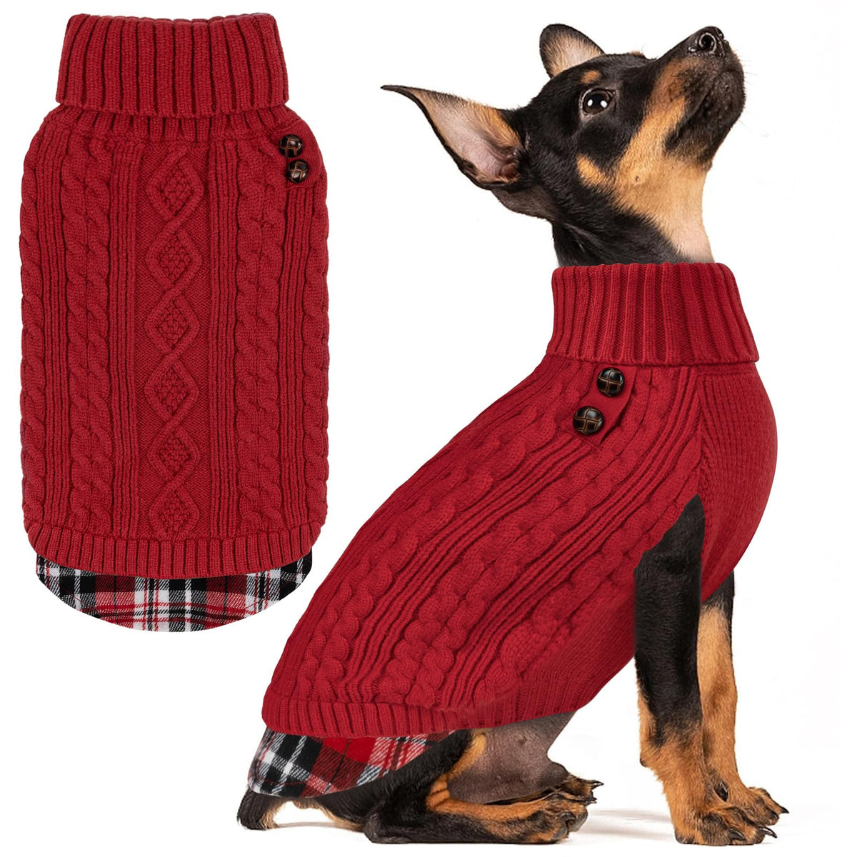 Dog Sweater for Small Dogs Turtleneck Thick Knit Pullover (X-Small (2-4lbs) / 2# Red)