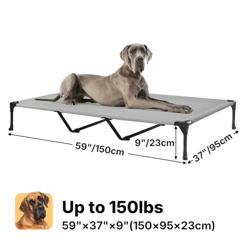 Outdoor Elevated Dog Bed Large Sized Dogs (59.0"L x 37.5"W x 9.0"Th / Silver Gray)