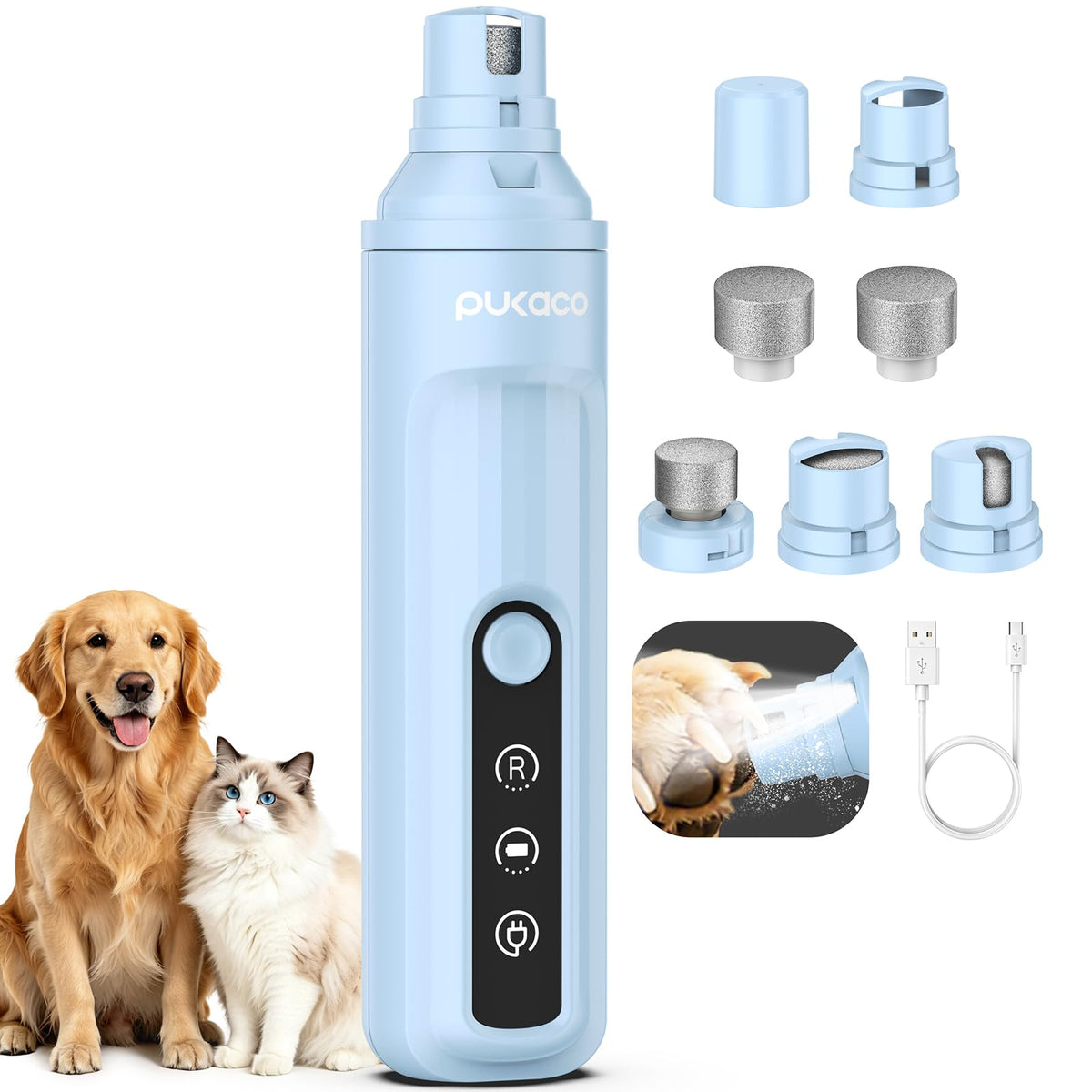 Dog Nail Grinder Quiet with LED Light Electric Cat Nail Trimmer (Blue)