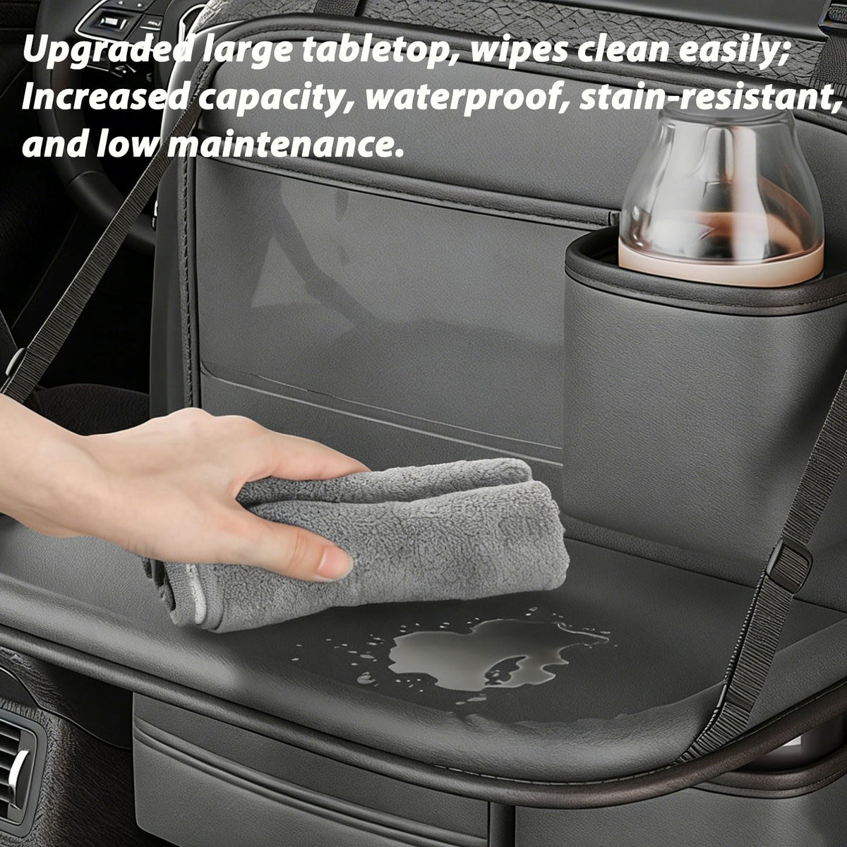 Universal Premium Leather Foldable Car Backseat Organizer with Table Tray