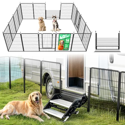 Rollick Dog Playpen with RV Step Grid for RV Camping (Black / 40"H)