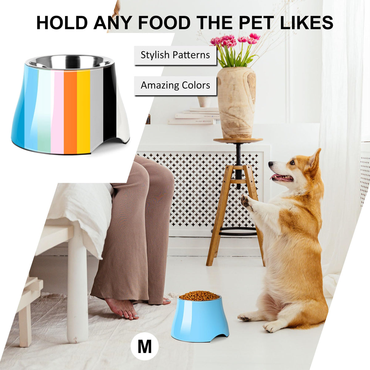 Dog Bowls Cone Friendly Non Slip Single Dog Bowl with Stainless Steel Inner (Medium(2 Cups) / Aqua Blue)