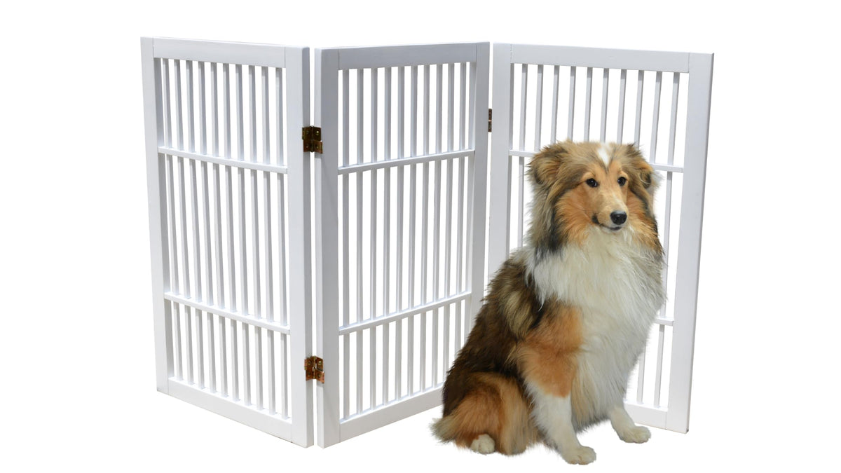 Pet Dog Gate Freestanding (3 Panel 30" Tall / White Pet Gate)